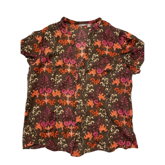 Apt. 9 Tops - Apt 9 Brown Floral Print Short Sleeve Blouse Top Size XL‎